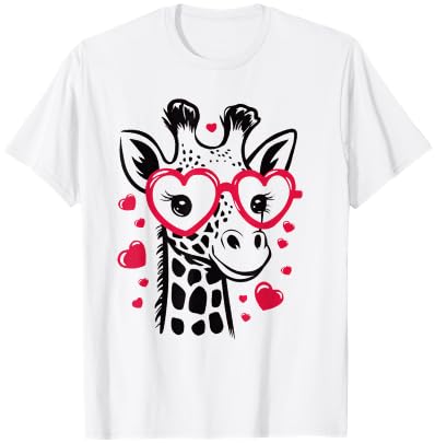 Giraffe with Heart Glasses Love Celebration Valentine’s Day T-Shirt