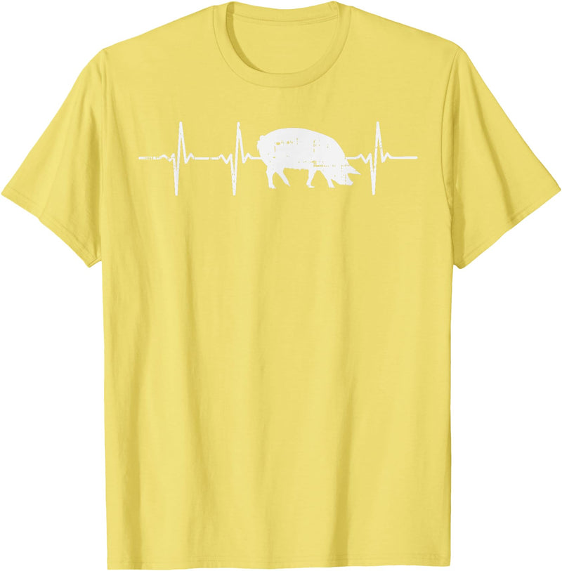 BoredKoalas Farming Farm Shirts Farmer Gifts Pig Heartbeat Pulse Farm Animal Farming Life Farmer Gift T-Shirt - Lemon Yellow