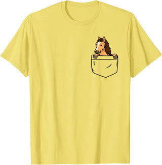 Funny Horse Gifts Horse In The Pocket Funny Pocket Horse Cartoon Design Animal T-Shirt - Lemon Yellow