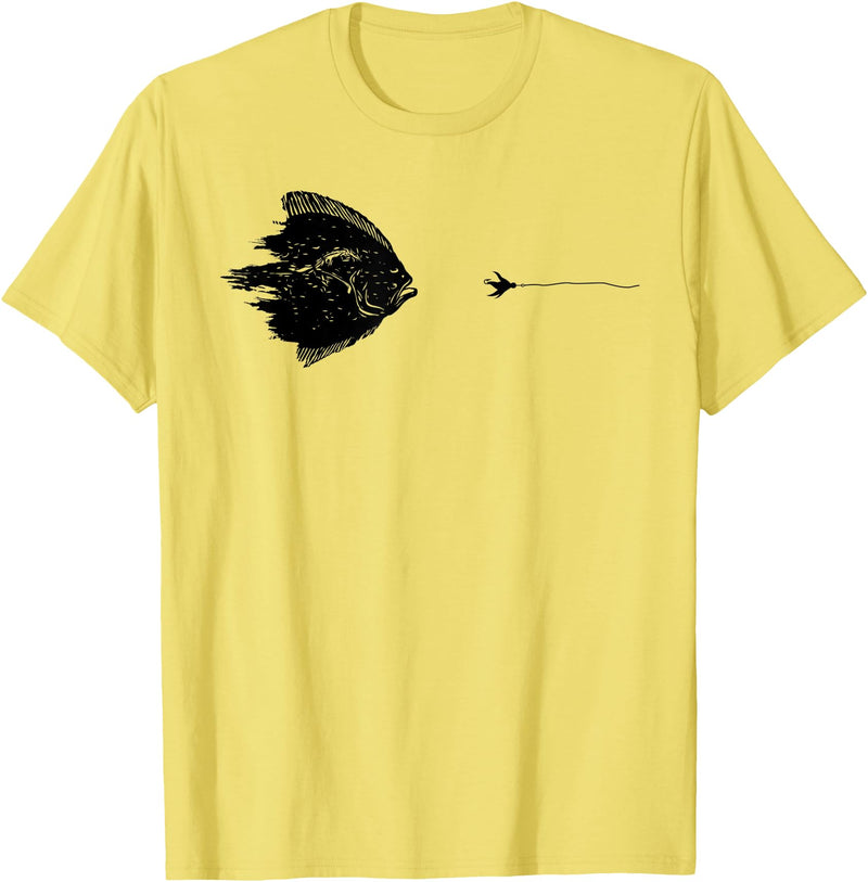 Fishing Gift for Men & Women Graphic Fly Fishing Hook Line - Fish Flounder T-Shirt - Lemon Yellow