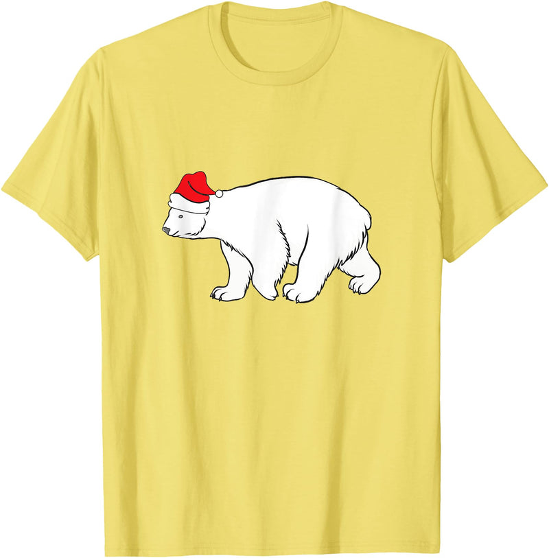 Polar Bear Xmas Pajama Polar Bear With Santa Hat Xmas Winter Christmas Pajama T-Shirt - Lemon Yellow