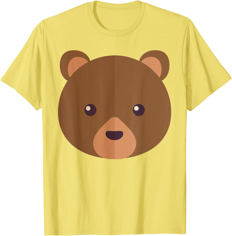 Fun And Cute Animal T-Shirts Bear Face Costume Shirt Funny And Cute Animal Tee T-Shirt - Lemon Yellow