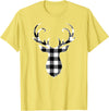 Buffalo Plaid Deer Clothing Co. by AAM Black & White Classic Christmas Buffalo Plaid Deer Head T-Shirt - Lemon Yellow