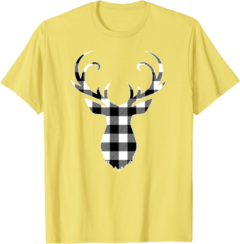 Buffalo Plaid Deer Clothing Co. by AAM Black & White Classic Christmas Buffalo Plaid Deer Head T-Shirt - Lemon Yellow
