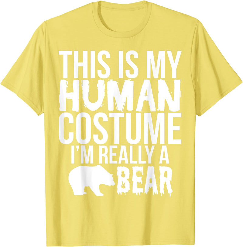 Halloween Funny - This Is My Human Costume Bear T-Shirt - Lemon Yellow