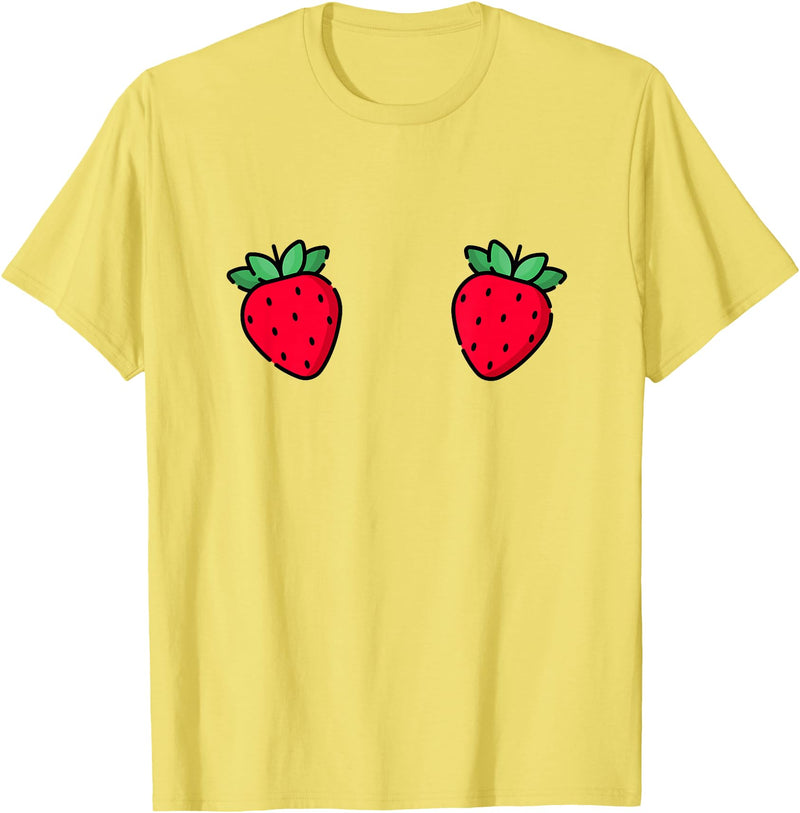 Fruit Boobs Co Strawberry Fruit Boobs Funny Summer Food T-Shirt - Lemon Yellow