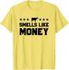 Calf to Cow Farming Apparel Smells Like Money Retro 90s Dairy Farm Gift Shirt T-Shirt - Lemon Yellow