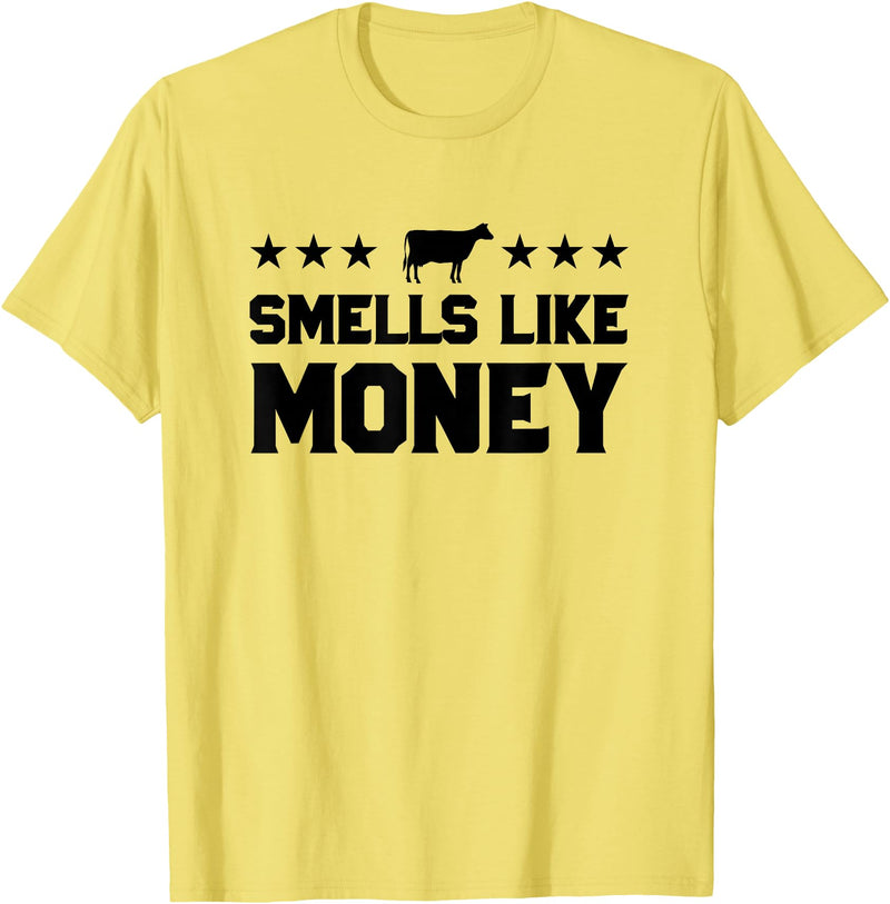 Calf to Cow Farming Apparel Smells Like Money Retro 90s Dairy Farm Gift Shirt T-Shirt - Lemon Yellow