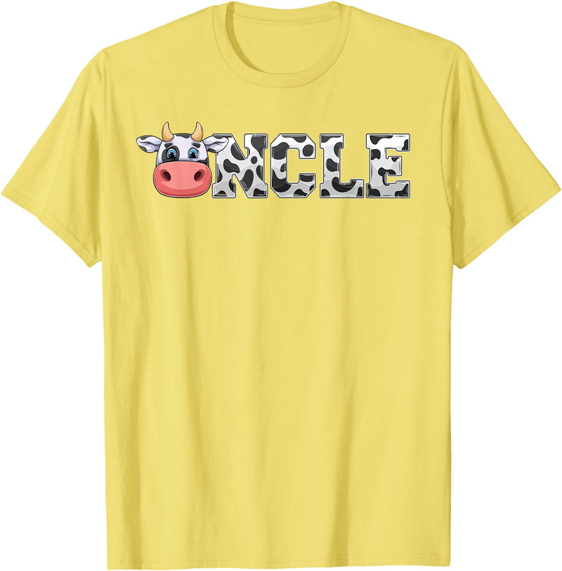 ETHRLO cow im one birthday decorations Shirts Uncle Cow Print Cowboy Animal Pattern Farmer Cow Uncle T-Shirt - Lemon Yellow