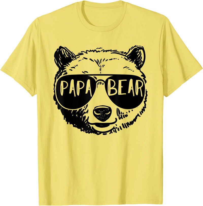 Funny Bear Face Shirt Family Matching Gifts Mens Papa Bear Face Sunglasses Grandpa Granddad Father's Day T-Shirt - Lemon Yellow