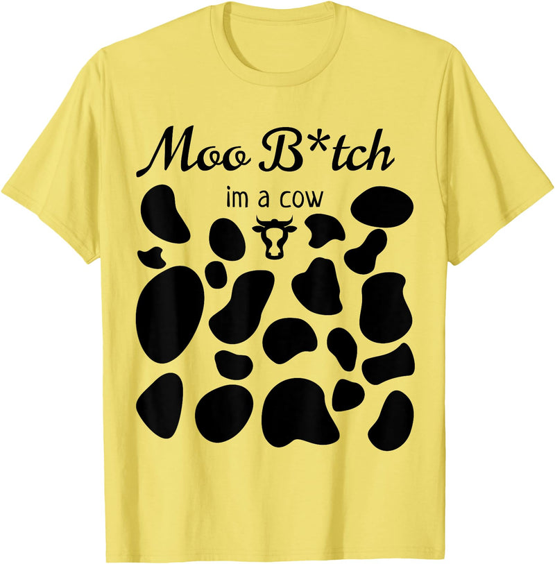 OscursBest Moo I'm a Cow Print Parody Costume Funny Graphic Not Spooky T-Shirt - Lemon Yellow