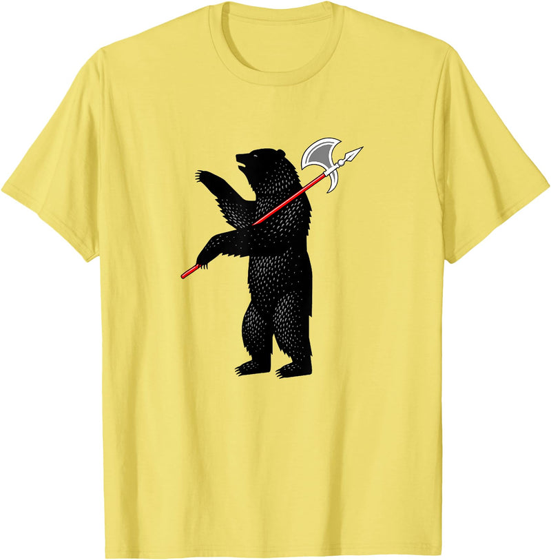 RealCoolShirts AWESOME AXE BEAR - Yaroslavl Russia Flag Halberd Bear Shirt T-Shirt - Lemon Yellow