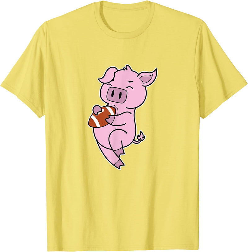 American Football USA animal Touchdown sport ball Pig plays American Football T-Shirt - Lemon Yellow