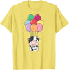 Cute Balloon Animals For Birthday Cow Flies With Colorful Balloons Kawaii Cows T-Shirt - Lemon Yellow