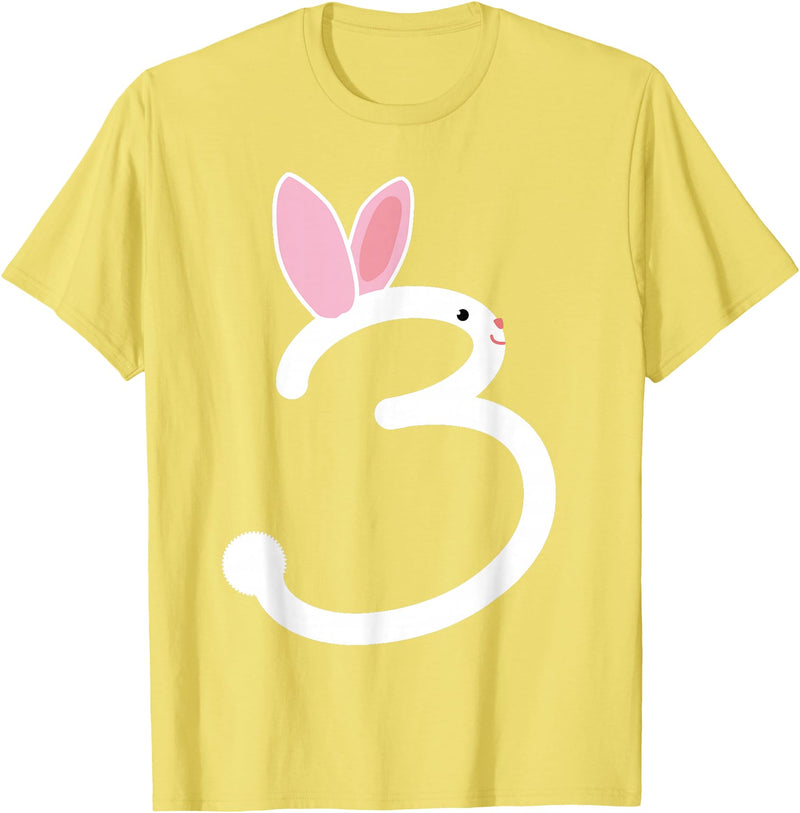 ThreeYear Old Gift Bunny Rabbit Numeral 3 for Girls and Boys T-Shirt in Lemon Yellow