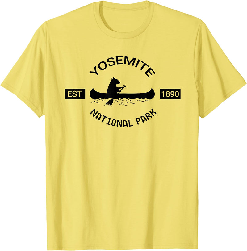 California Bear Tees California Yosemite Bear Canoe Silhouette National Parks T-Shirt - Lemon Yellow