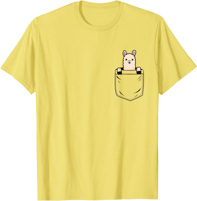 Llama Lover Designs by T&T Llama Lovers Cute Funny Llama in Pocket T-Shirt - Lemon Yellow