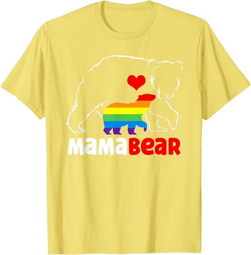 Funny Bear Family Gay LGBT Pride Rainbow Flag TLT Mama Bear Proud Mom Rainbow Flag LGBT Pride Mother's Day T-Shirt - Lemon Yellow