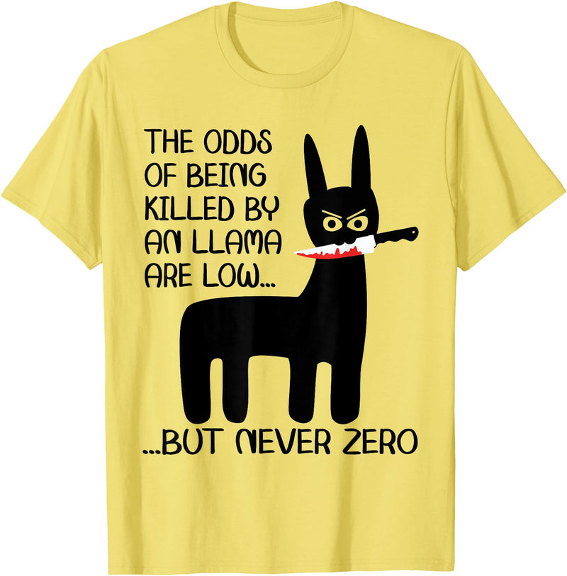 Funny Meme Alpaca Llama drama halloween design The odds of being killed by an llama are low but never zero T-Shirt - Lemon Yellow