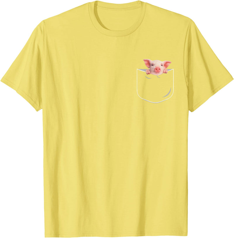 Pocket Pig Funny Pig In Pocket Gift T-Shirt - Unisex-Adults - Black - Small - Short Sleeve - Cotton 100% - Novelty T-Shirt - Lemon Yellow