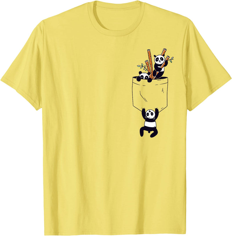 Kawaii Clothes - Anime Merch - japanese streetwear Kawaii Clothes Baby Panda Bear Pocket Panda T-Shirt - Lemon Yellow
