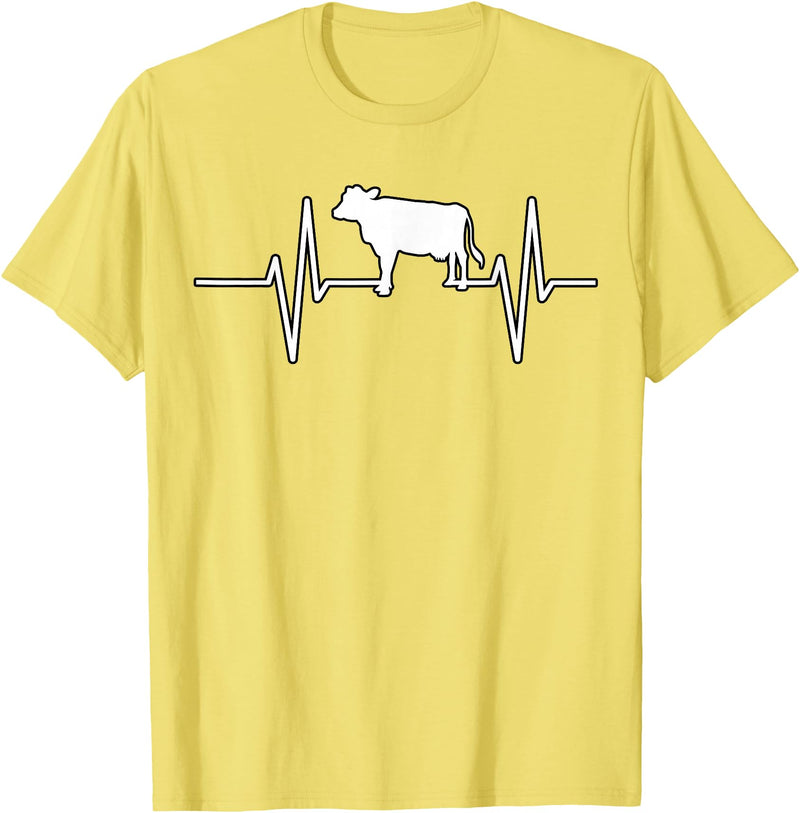 Animal Funny Farmer Farmers Gift Cow Cattle Beef Heartbeat Funny T-Shirt - Lemon Yellow