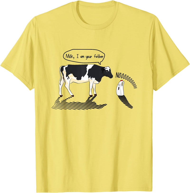 InGENIUS Novelty Cow & Millk Cow and Milk I Am Your Father Funny Parody Cartoon T-Shirt - Lemon Yellow