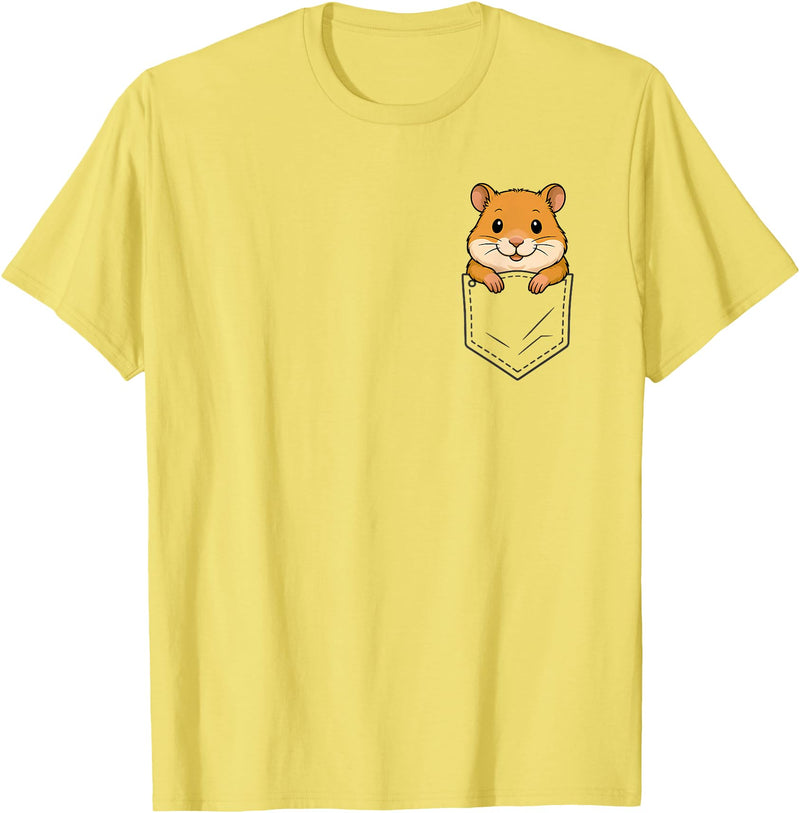 Funny Hamster Peeking in Pocket Animal Lover Men Women Kids T-Shirt - Lemon Yellow