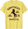 Vintage Horse Racing & Race Track Apparel Kentucky Trifecta - Fast Horses, Big Hats, & Good Bourbon T-Shirt - Lemon Yellow