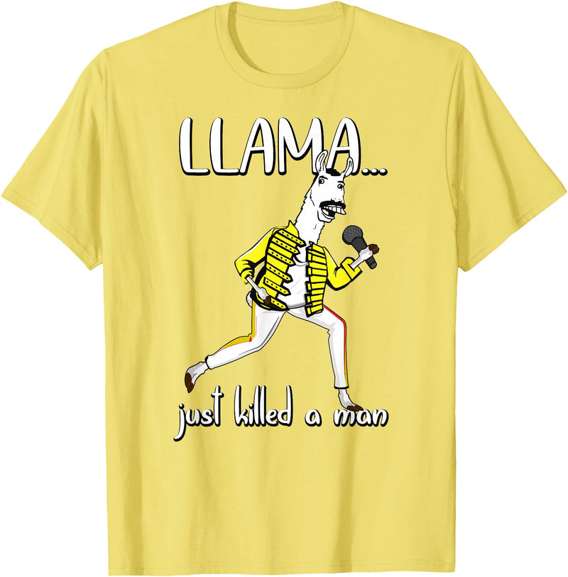 Llama Shirts For The Whole Family Co. Llama Just Killed A Man, Funny Singing llama Parody Gift T-Shirt - Lemon Yellow