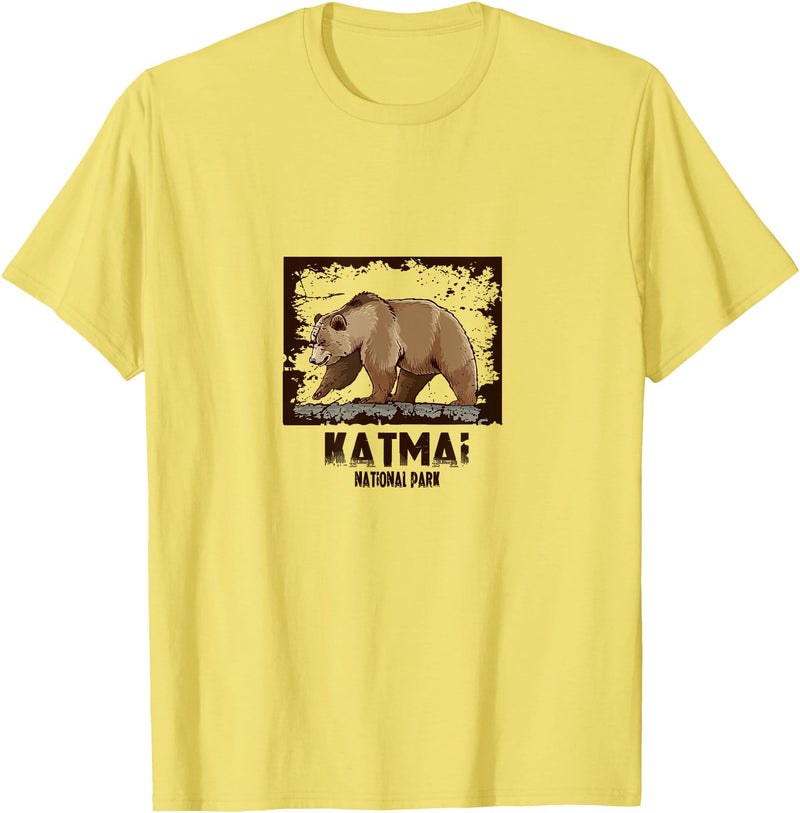 National Parks Nature Lovers Camping Apparel Katmai National Park Bear T-Shirt - Lemon Yellow
