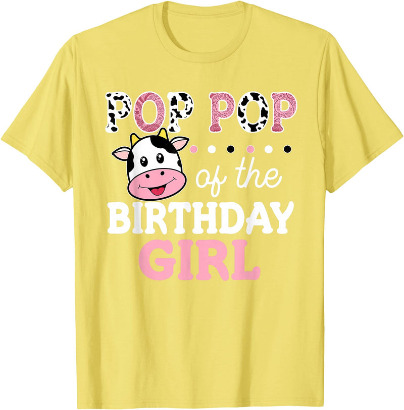 Cow Birthday Shirts For Family Men Women Cow Lover Pop Pop of The Birthday Girl Shirt Farm Cow Grandpa 1st T-Shirt - Lemon