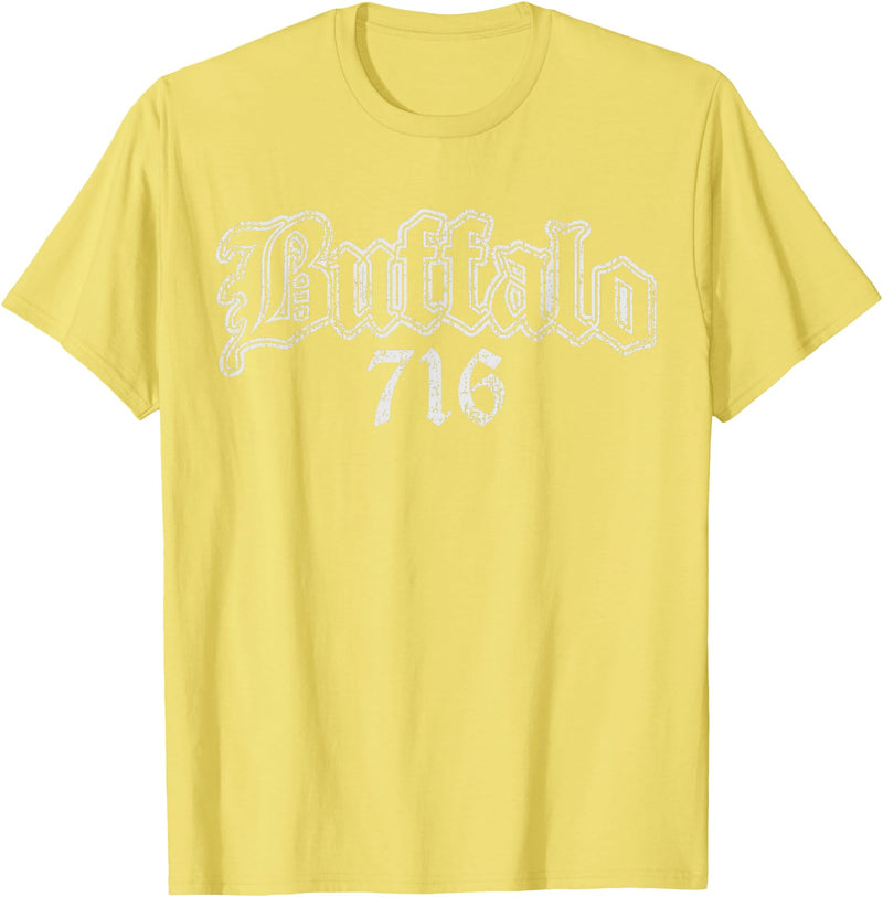 Buffalo NY by Kruzelly Vintage Buffalo New York 716 T-Shirt - Lemon Yellow