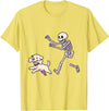 Funny Skeleton Dog Bone Halloween Kawaii Dog Steals Bone from Skeleton Running Halloween T-Shirt - Lemon Yellow