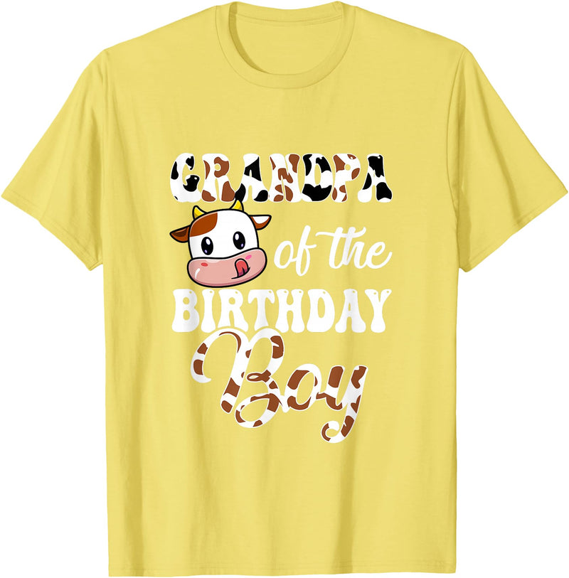 Love Family Matching Grandpa Of The Birthday Boy Cow Farm 1St Birthday Boy T-Shirt - Lemon Yellow