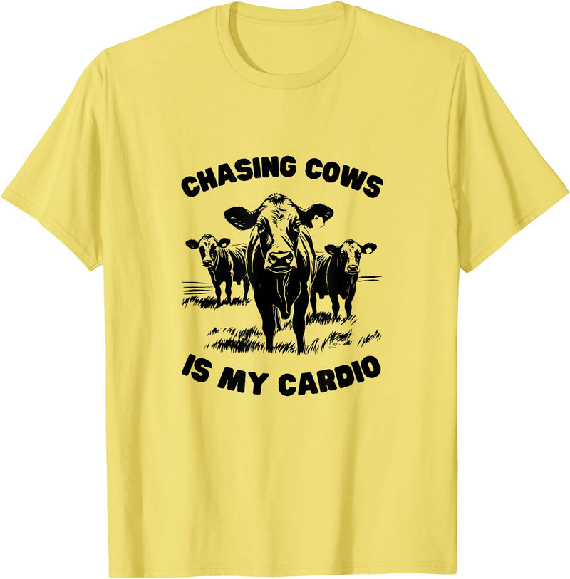 Farm Life Apparel & Gifts CHASING COWS IS MY CARDIO - Fun Farming T-Shirt - Lemon Yellow