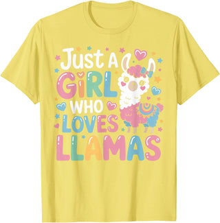 Funny Adorable Llama Lover Just a Girl Who Loves Cute Llamas Gifts for Girls Kids T-Shirt - Lemon Yellow