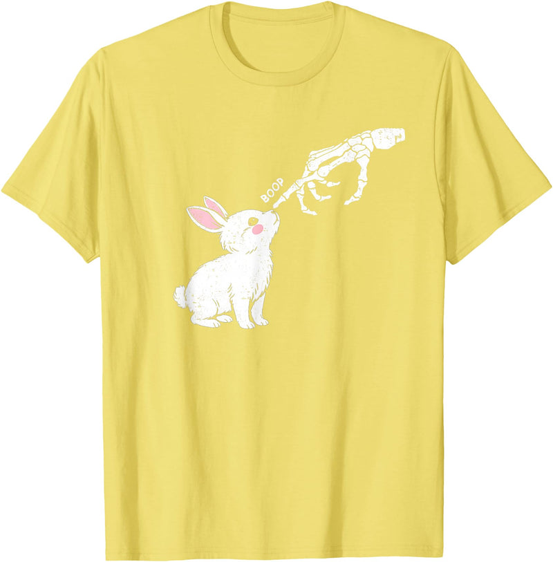 Cute Skeleton Hand Boop Bunny Rabbit Funny Easter Day T-Shirt in Lemon Yellow