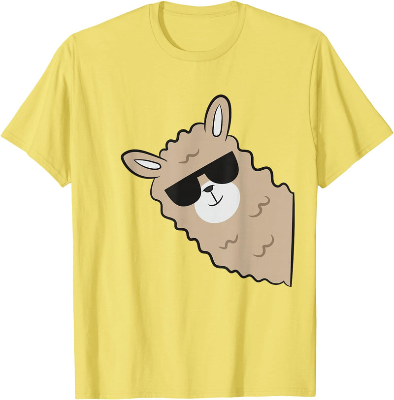 Funny Llama And Alpaca Gifts Cute Llama Alpaca with Sunglasses Funny Llama T-Shirt - Lemon Yellow