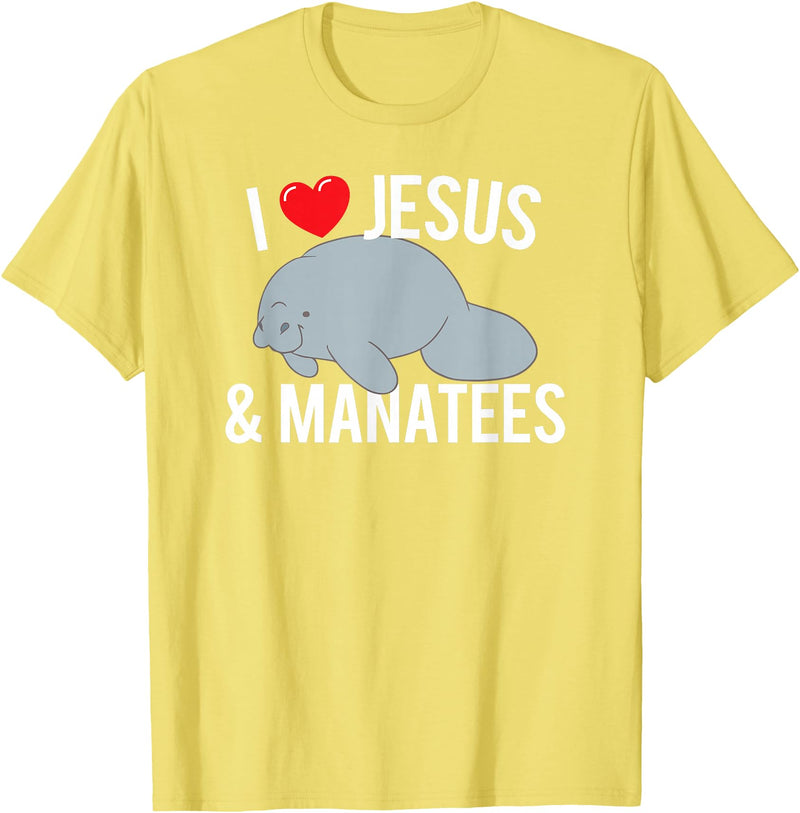 Sea Cows Tees I Love Jesus and Manatees, Cute Christian Manatee T Shirt T-Shirt - Lemon Yellow
