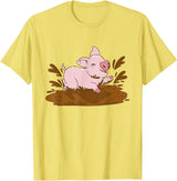 Pigs Mud Pig Playing in the Mud T-Shirt - Lemon Yellow