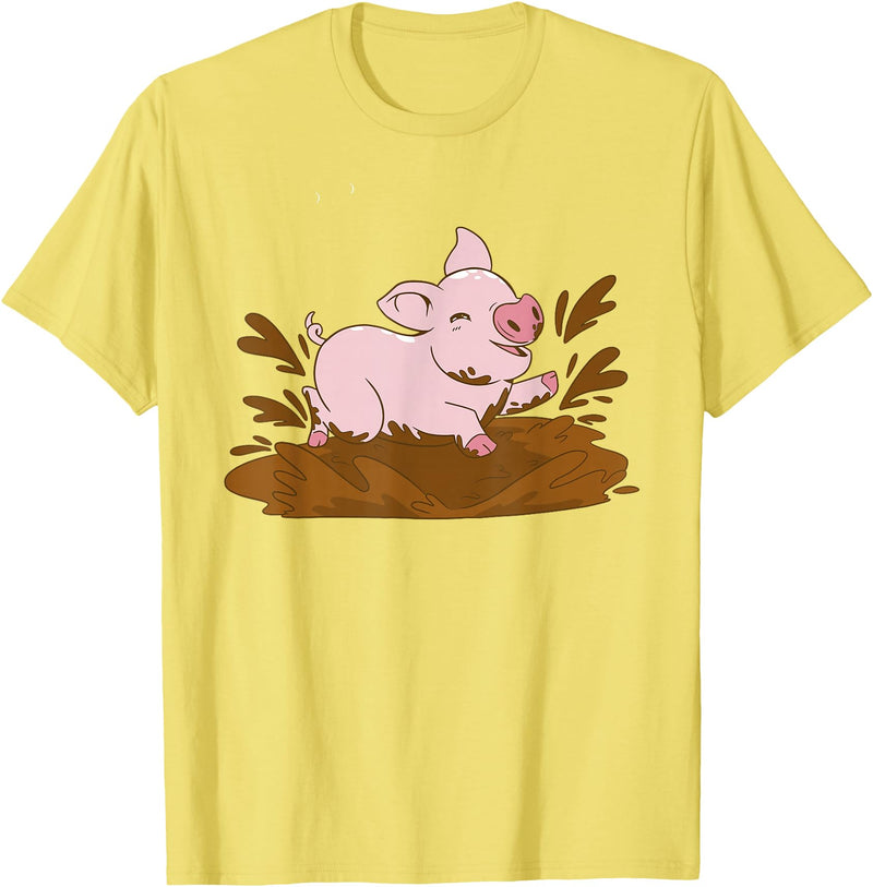 Pigs Mud Pig Playing in the Mud T-Shirt - Lemon Yellow