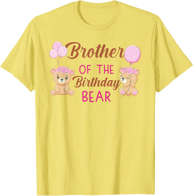 Family Birthday Bear Gifts Brother of The Birthday Girl Bear 1st Birthday Party Girl T-Shirt - Lemon Yellow