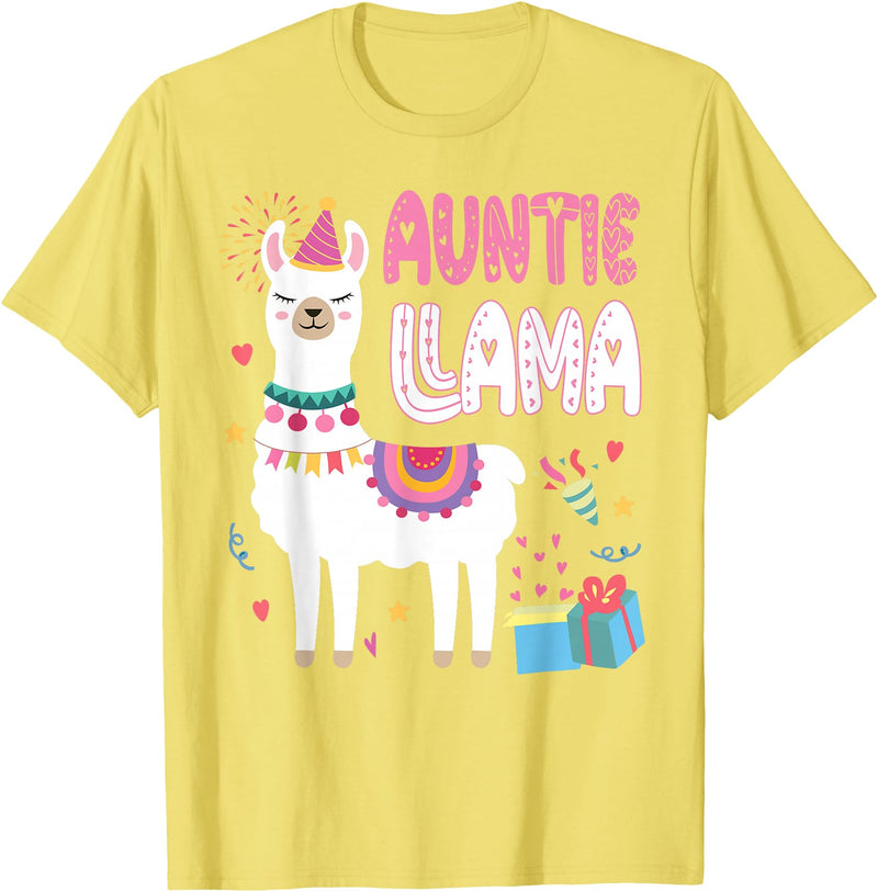 Family Matching Llama Birthday Party Supplies Auntie Llama Aunt Of The Birthday Llama Birthday T-Shirt - Lemon Yellow