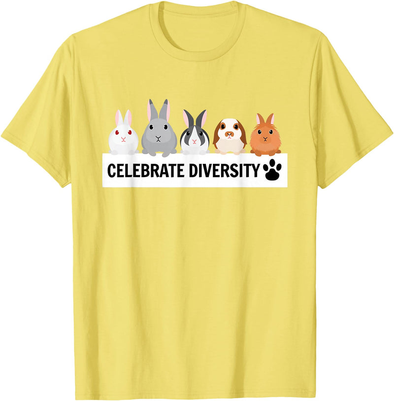 Celebrate Diversity Cute Pet Bunny for Rabbit Lovers T-Shirt in Lemon Yellow