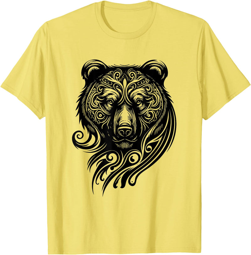 Best Tribal Tattoo Designs I Trends I Born for Art Bear Grizzly Nordic Indian Celtic Mythology Wild Animal Fan T-Shirt - Lemon Yellow