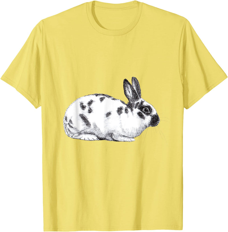 Cute English Spotted Bunny Rabbit Drawing T-Shirt in Lemon Yellow