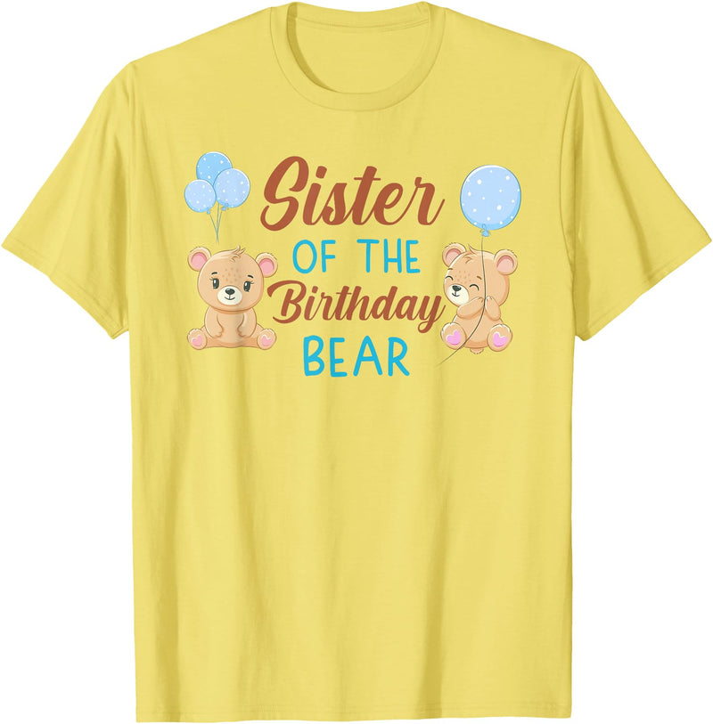 Family Birthday Bear Gifts Sister of The Birthday Boy Bear 1st Birthday Party Boy T-Shirt - Lemon Yellow