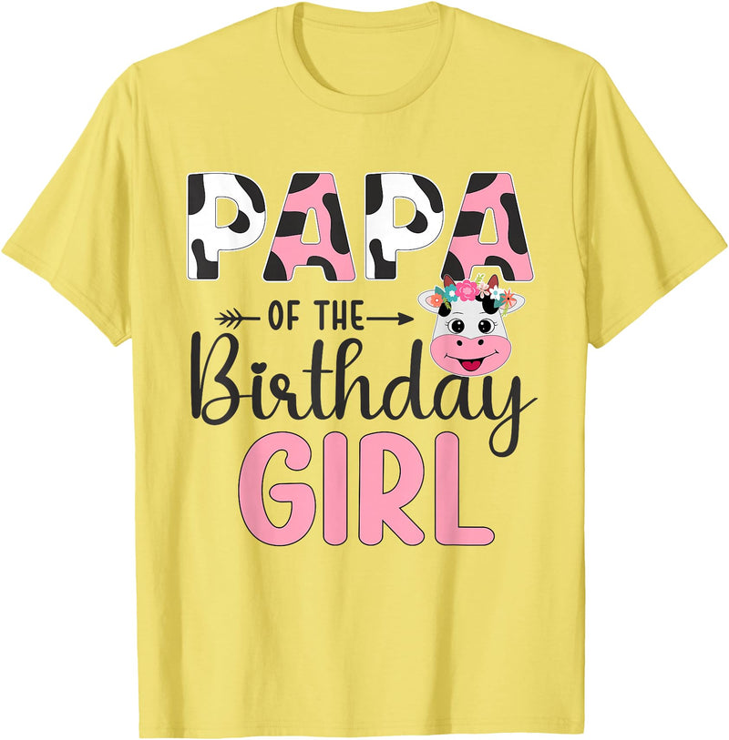 Cow Birthday Shirt For Family Men Women Cow Lover Papa of The Birthday Girl Farm Cow 1 St Birthday Girl T-Shirt - Lemon