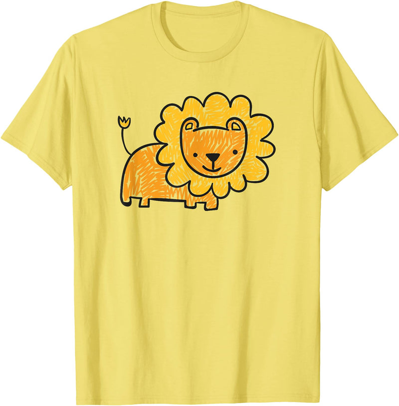Animal Collection. Cute Lion Shirt Funny Kids Animal Drawing T-Shirt - Lemon Yellow